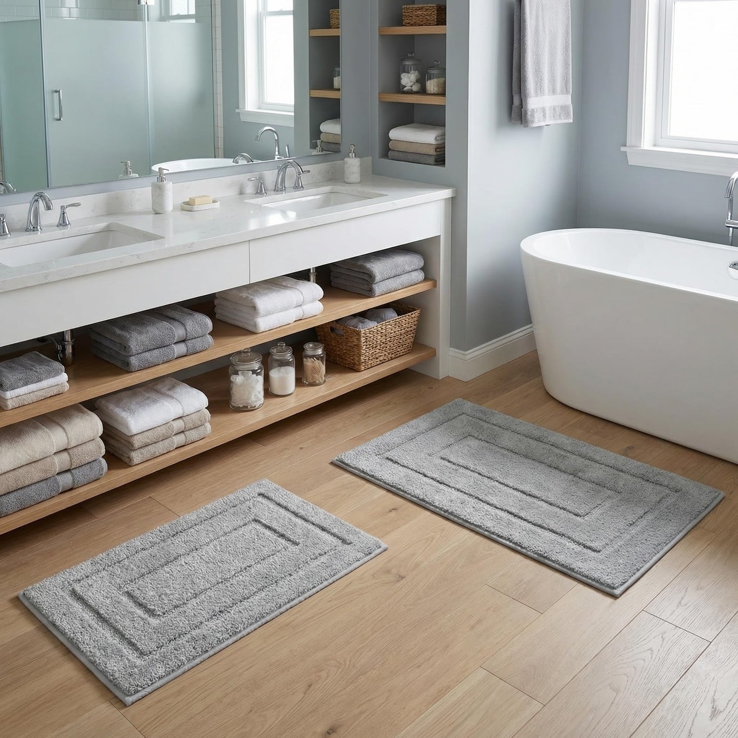 GRANNY SAYS Bathroom Rugs Sets 2 Piece,Soft Bath Mats for Bathroom, Bath Rugs Non Slip Washable, Absorbent Bath Rug for Tub, Shower and Toilet (Gray, 20" x 32" + 16" x 24")