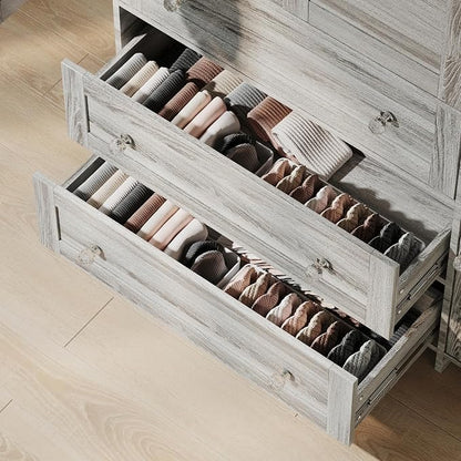 VOWNER Armoire Wardrobe Closet with Drawers and Mirror, 71" Clothing Storage Cabinet with Hanging Rod, 4 Doors Wooden Wardrobe Cabinet for Bedroom, Large Capacity Storage (1, Gray Oak)