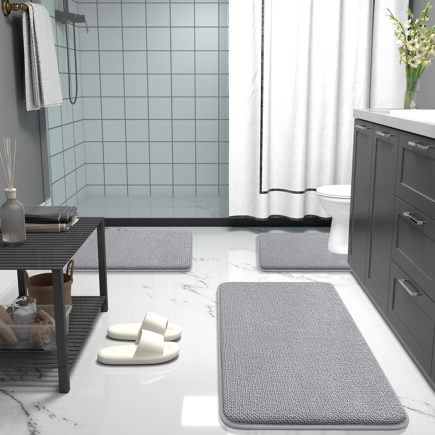 OLANLY Toilet Rugs U-Shaped 24x20, Extra Soft Absorbent Thick Memory Foam Contour Bathroom Rugs, Dry Quickly, Machine Washable, Non-Slip Toilet Bath Mat, Home Decor Accessories, Grey