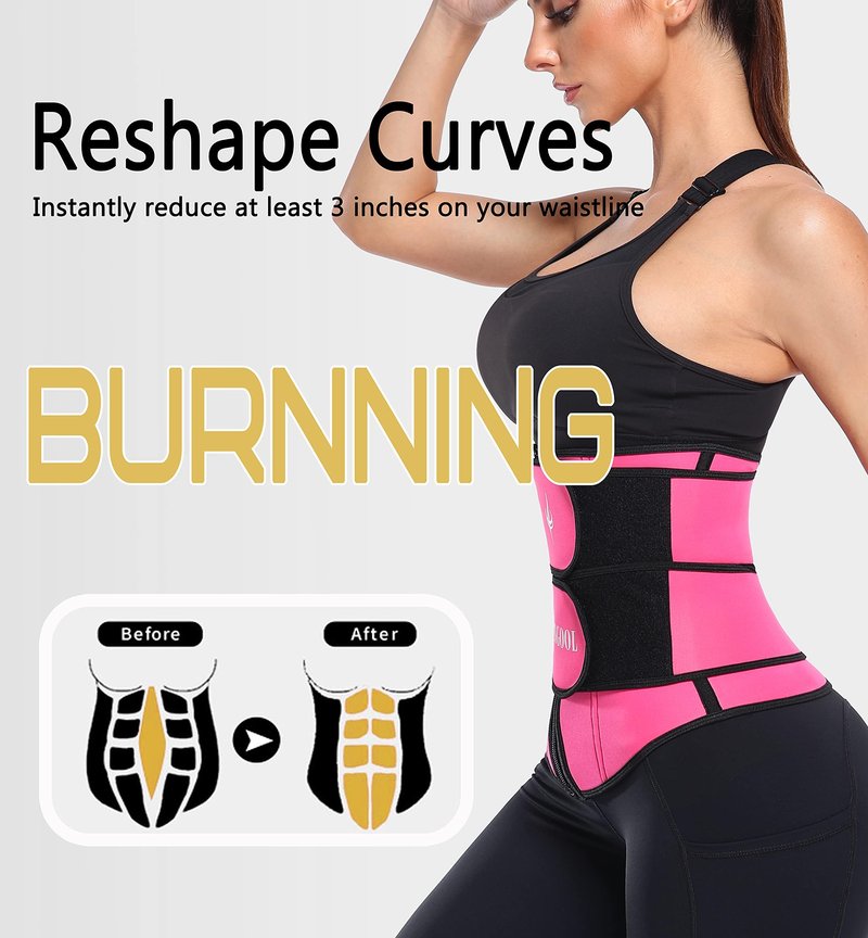 ANGOOL Neopren Waist Trainer For Women,Workout Plus Size Trimmer Belt Sauna Sweat Corset Cincher With Zipper M Pink