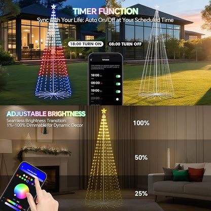 12 FT Smart Christmas Cone Tree Lights, 832 LED Lighted Outdoor Christmas Tree with Remote & App Control Timer, Music Sync, DIY RGB Color Changing for Indoor Outdoor Decorations
