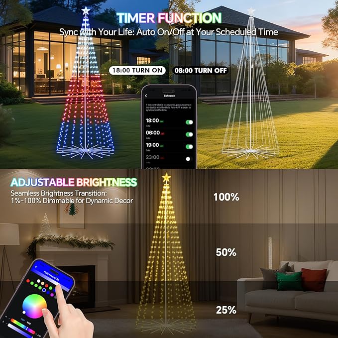 10 FT Smart Christmas Cone Tree Lights, 514 LED Lighted Outdoor Christmas Tree with Remote & App Control Timer, Music Sync, DIY RGB Color Changing for Indoor Outdoor Decorations