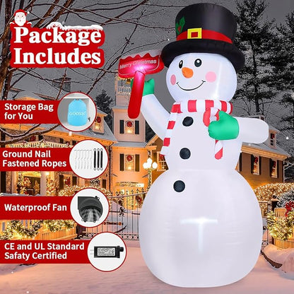 GOOSH 10.3 FT Christmas Inflatables Snowman Outdoor Decoration Blow Up Holds a Red Sign with Built-in LEDs for Garden Lawn Indoor Party Decor
