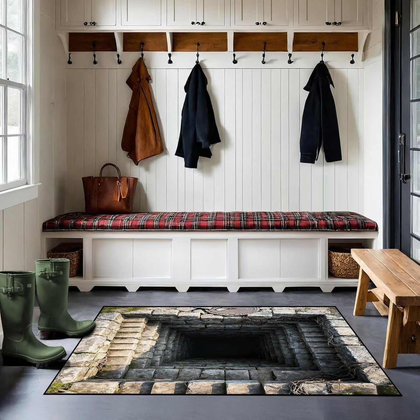 DJNEAR 2' x 3' 3D Optical Illusion Area Rug for Kids Boys Teens Bedroom Living Room Vortex Trippy Carpet Brick Bottomless Hole Floor Mat Pad Doormat Home Decor