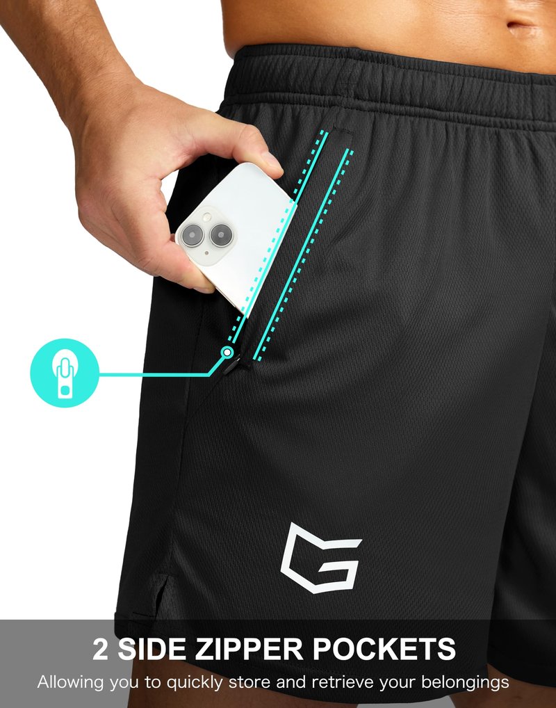 G Gradual Men's 7" Workout Running Shorts Quick Dry Lightweight Gym Shorts with Zip Pockets (Black Large)