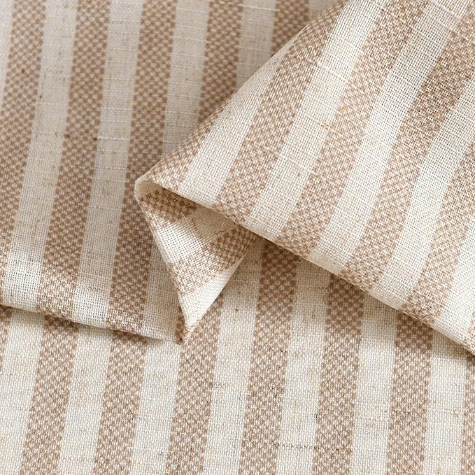 jinchan Tab Top Linen Kitchen Curtains 24 Inches Striped Tier Curtains Farmhouse Modern Cafe Style Small Window Treatments Airy Light Filtering Rod Pocket for Living Room Bathroom 2 Panels Tan