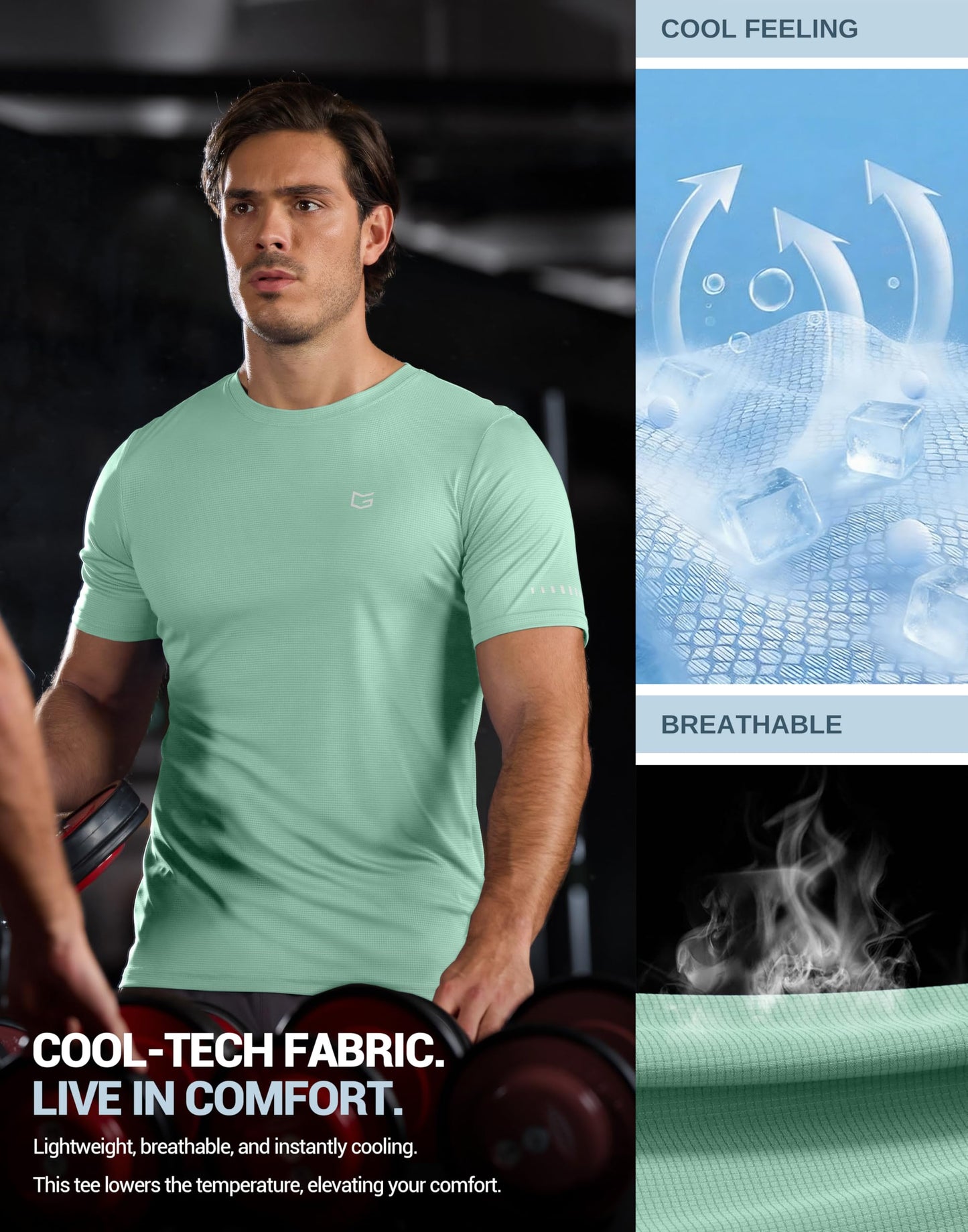 Men's Workout Breathable T-Shirts Dry Fit UPF 50+ Sun Shirts Quick Dry Cooling Tee for Athletic, Running, Hiking (Light Pea Green, M)