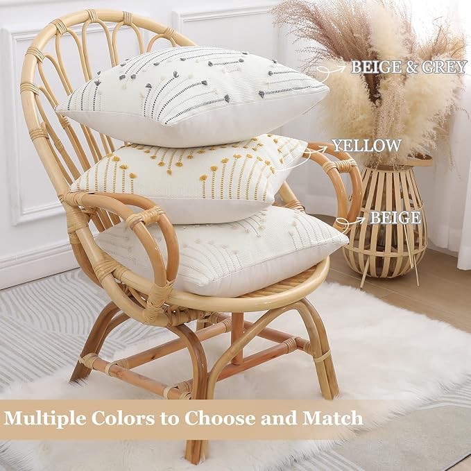 Mecatny Boho Outdoor Throw Pillow Covers 20X20 Set of 2, Farmhouse Decorative Pillow Covers for Couch Sofa Living Room, Beige & Grey
