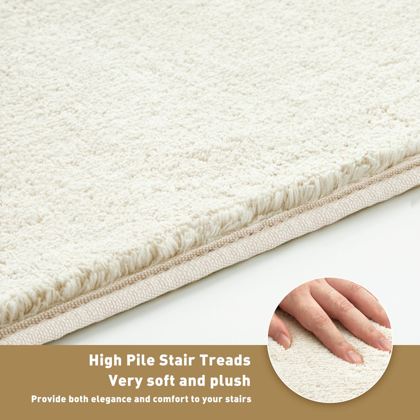 PURE ERA Carpet Stair Treads Ultra Plush 8" X 30" Soft Indoor Stair Protectors Pet-Friendly Non-Slip Skid Resistant Tape Free Washable Reusable(14 Pieces, White)