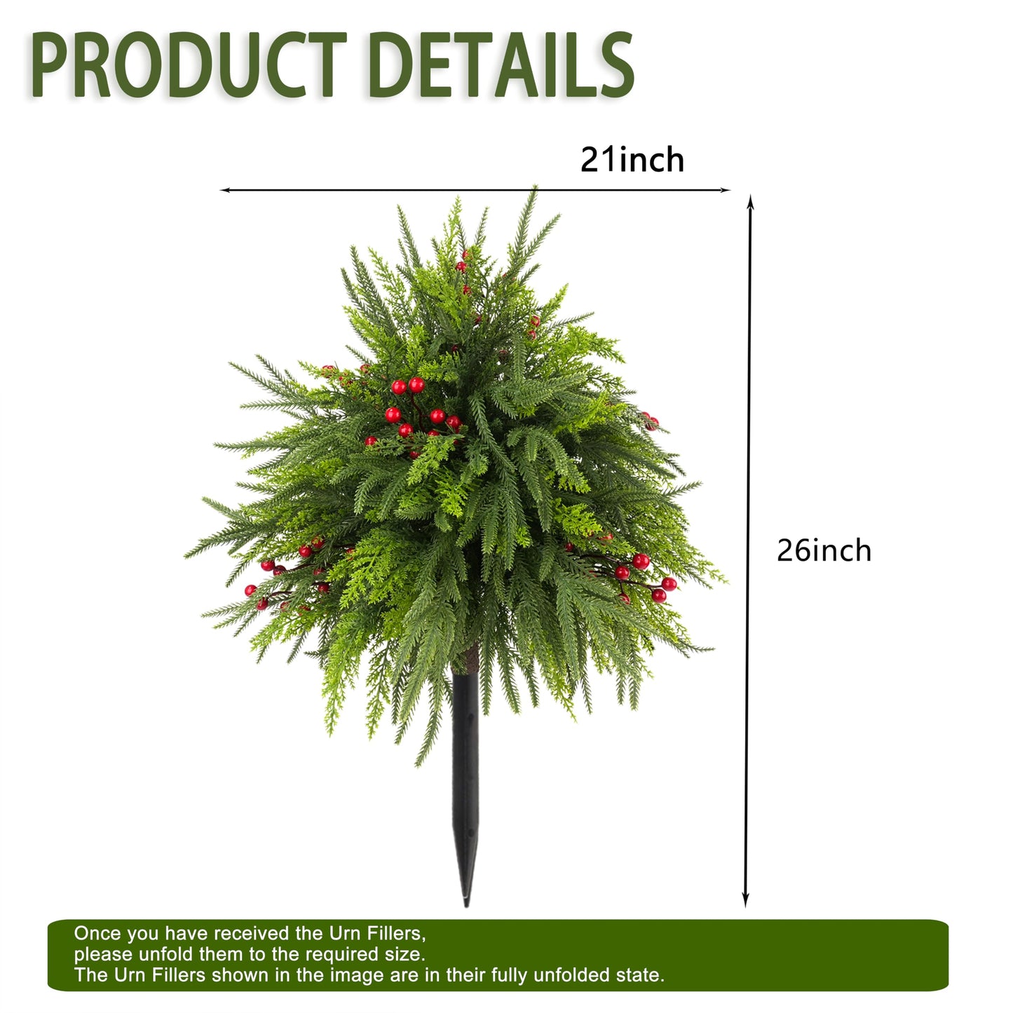 FJAKA 2 Pack 24" Christmas Tree Urn Fillers for Outdoor Planters, Artificial Greenery Cedar Pots with Pine Cones and Red Berry, for Front Porch, Garden, Cemetery Yard and Holiday Decor