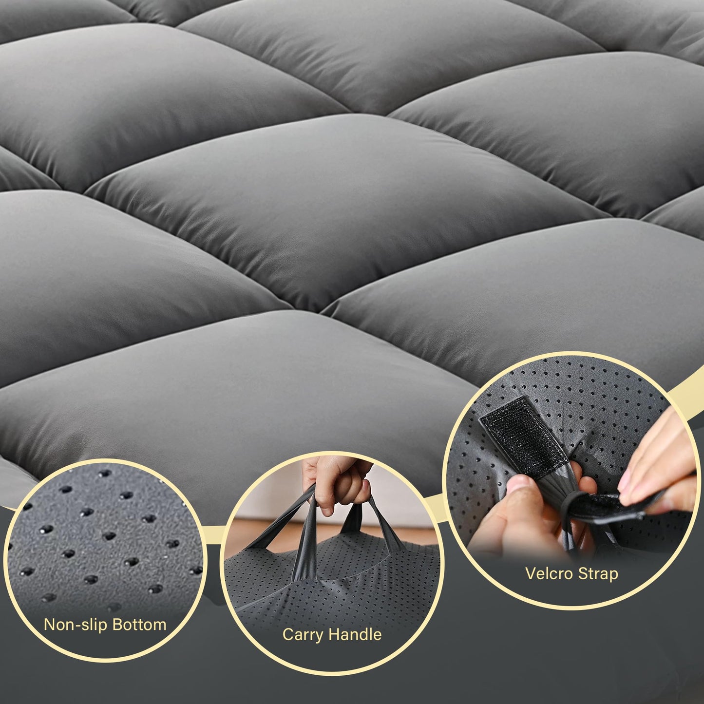 DOWNSTORIA Japanese Floor Mattress, Foldable Futon Mattress Tatami Mat with Handle, Roll Up Camping Sleeping Pad for Adults, Guestroom Floor Bed, Full Size, Grey