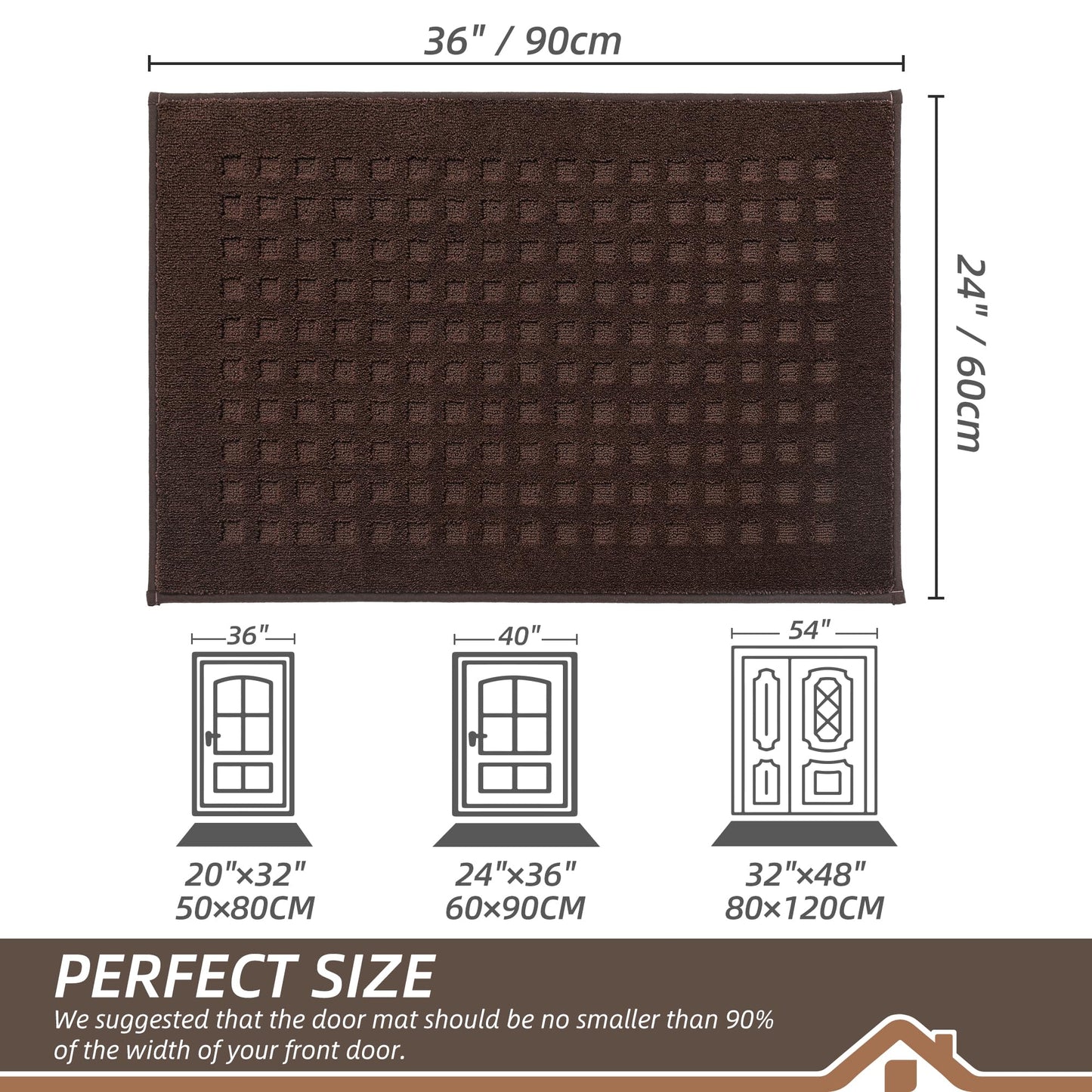 BEQHAUSE Dirt Trapper Door Mats 24"x36", Non-Slip Waffle Doormat Indoor Entrance Low-Profile, Dirt Resist and Absorbent Entryway Rugs Washable Inside Welcome Floor Mat for Front Back Door, Dark Brown