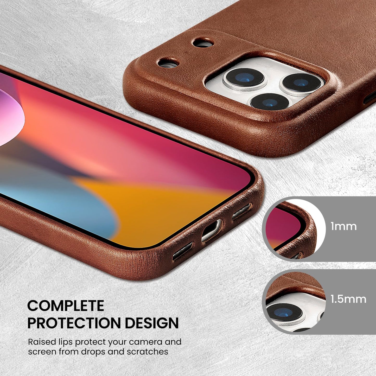 LUCKYCOIN Premium Leather Phone Case for iPhone 17 Pro 6.3in，Compatible with MagSafe & Wireless Charging，Built-in Camera Control Button，100% Full-Grain Cowhide Leather Slim Phone Case - Dark Brown