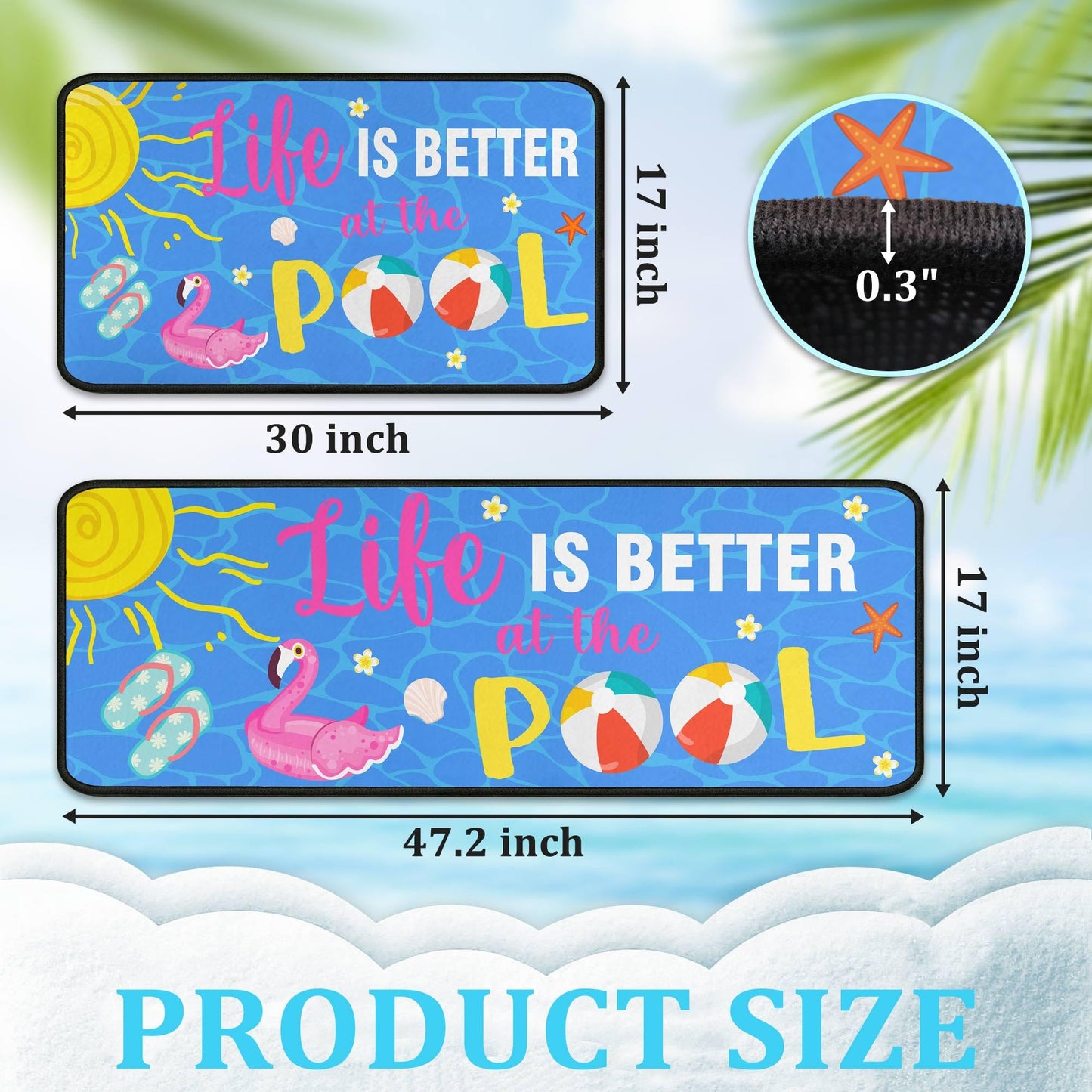 flippana Summer Kitchen Rugs and Mats for Floor, Summer Decorations for Home, 2 Pcs Non-Slip Backing Life is Better at The Pool Mat Rug Sets with Runner 17"x47.2"+17"x30"