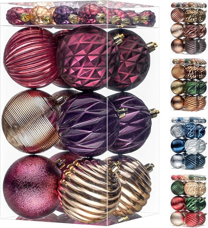 JORNOY Jewel Tone Christmas Tree Ornaments - 3.12inch/80mm Shatterproof Ornaments for Christmas Tree Set Plastic Decorative Hanging Balls Ornaments for Xmas Tree Decorations, 32ct (Jewel Tone)