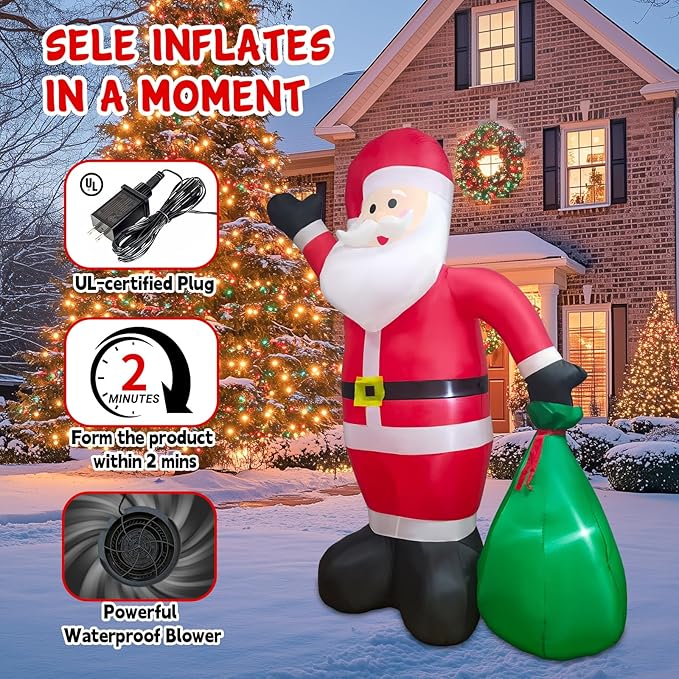 8 FT Christmas Inflatable Outdoor Decoration, Blow up Giant Inflatable Santa Claus with Gift Box, Inflatable Christmas Decorations for Yard, Indoor, Outdoor, Garden, Lawn, Winter Decor