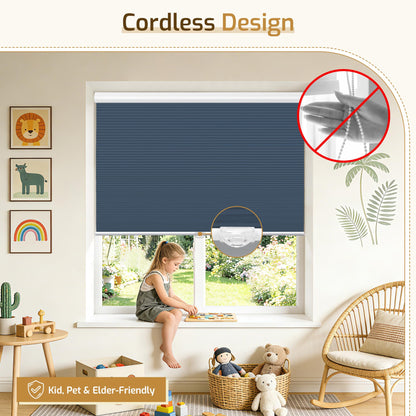 Grandekor Blackout Window Blinds and Shdes Cordless Cellular Shades, Ocean Blue-White, 34x64 inch