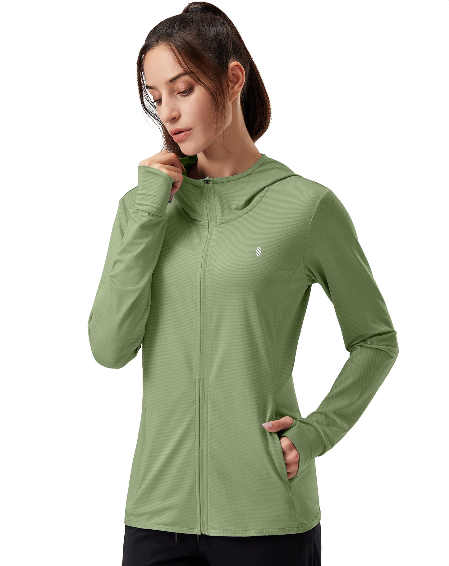 Soothfeel Women's UPF 50+ Sun Protection Hoodie Jacket Lightweight Long Sleeve Sun Shirt for Women with Pocket Hiking Outdoor(Olive, Small)