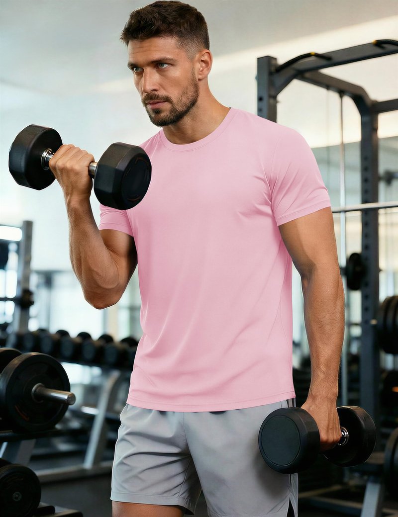 Mens Sun Shirts Quick Dry T-Shirt Short Sleeve Running Shirt Sun Protection Shirts Active Shirts Light Pink S