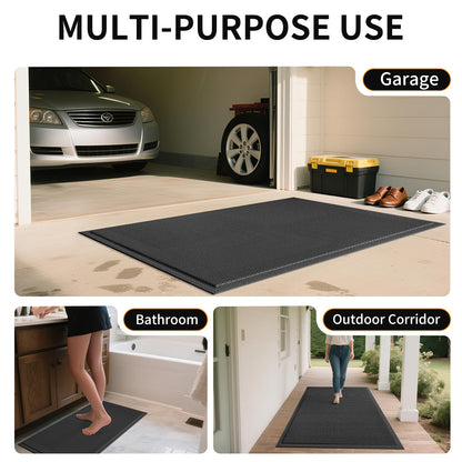 QiCaiJia Front Door Mat 20''x31'', Drainage Heavy Duty Dirt Trapping Non-Slip Doormats, Outdoor Rubber Floor Mats, Restaurant Commercial Kitchen Industral Pool Entrance Bar Wet Area, Black