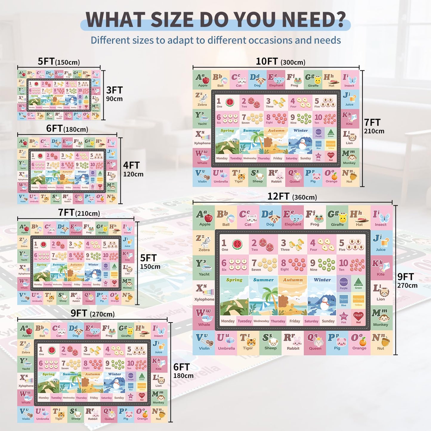Kids ABC Rug for Playroom, Classroom Alphabet Area Carpet Playmat,Washable Toddler Mat for Baby Room,Play Room,Bedroom,Floor,Nursery (Pink,3'x5')