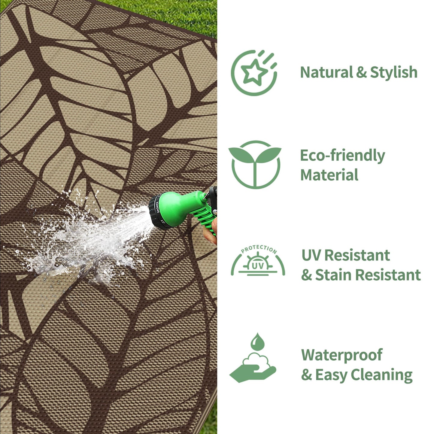 GENIMO Outdoor Rug 6' x 9' Waterproof for Patio Clearance, Reversible Plastic Straw Camping Carpet, Lightweight Mat for Rv, Camper, Deck, Porch, Picnic, Balcony, Beach,Dark Coffee & Beige
