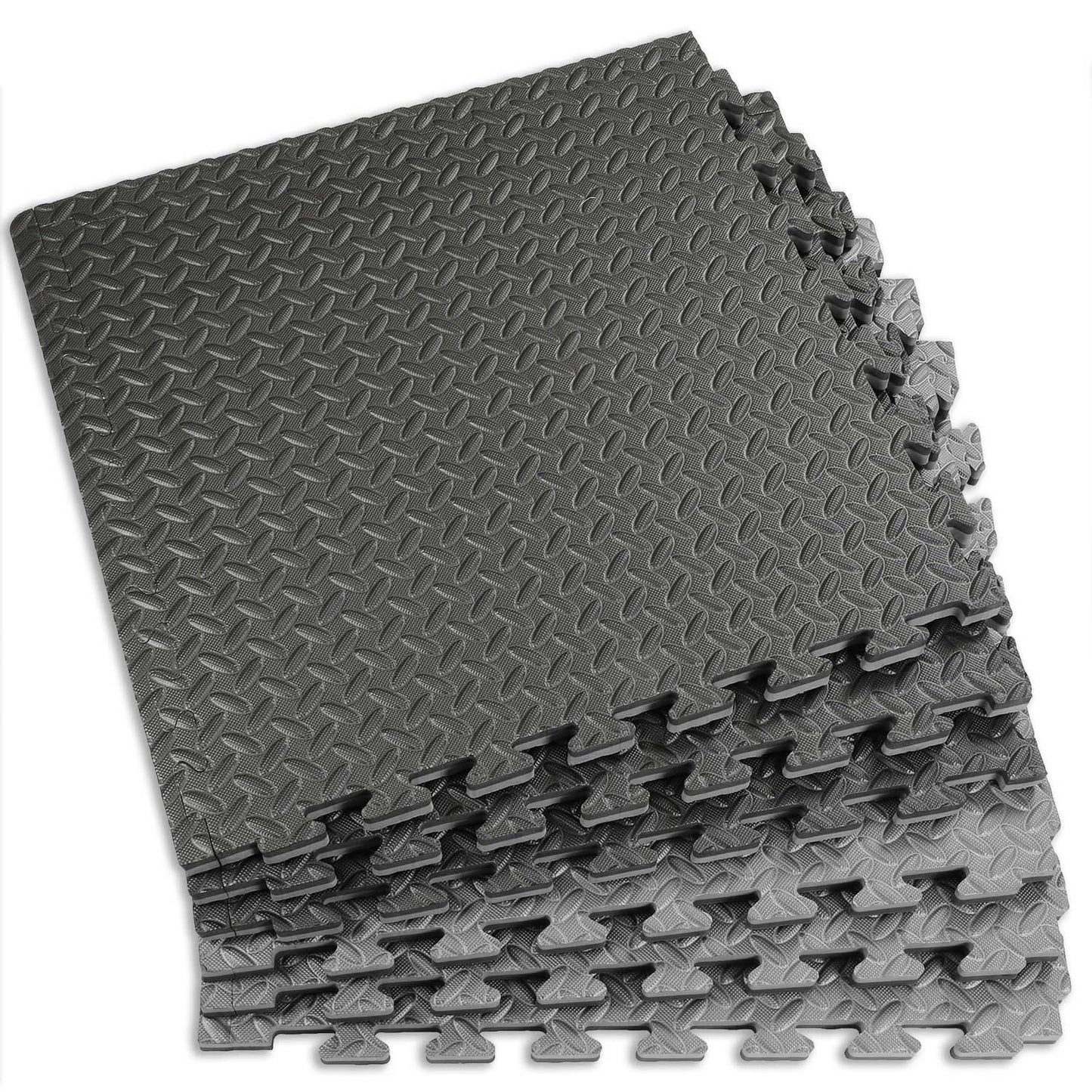 Xspec 1" Extra Thick 48 sq ft Reversible EVA Gym Foam Floor Mat Tiles (24" x 24"), Steel Pattern, 12 pcs, Black & Grey
