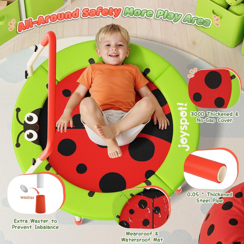 3FT Toddler Trampoline, 36” Foldable Mini Trampoline with Adjustable Handle for Kids Ages 3-6, ASTM Certified Indoor Outdoor Kids Jumper with Safety Padded Cover, Boy Girl Gift Supports 100LBS