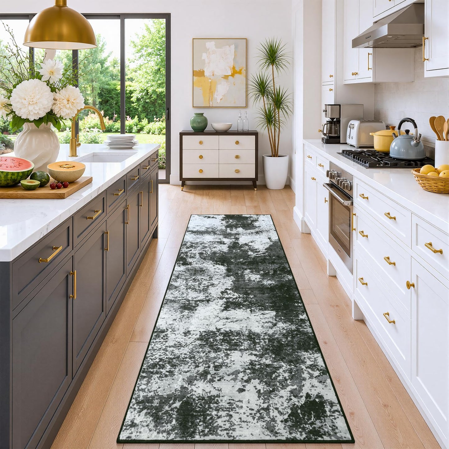 Merelax 2x6 Entryway Long Runner Area Rug, Black Washable Modern Abstract Entry Rugs for Kitchen Bedroom Hallways Living Room, Non Slip Carpet for Indoor Door High Traffic Family Room Decor