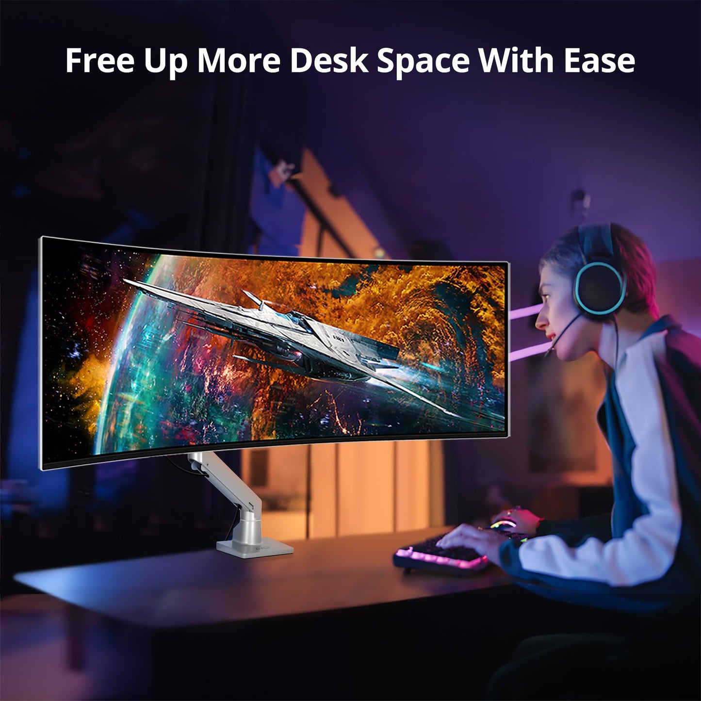 AVLT Single 34”-57” Monitor Arm Desk Mount fits One 44 lbs Heavy Duty Screen Full Motion Height Swivel Tilt Rotation Adjustable Gray Arm VESA 200x200 200x100 100x100 75x75