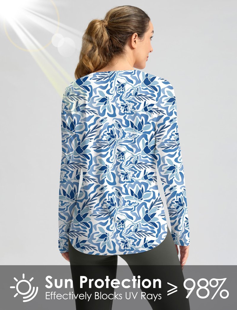 Women's Sun Shirts UPF 50+ Long Sleeve UV Protection Shirt Lightweight Quick Dry Workout Hiking Tops for Women(Peri Blue Freesia,XS)