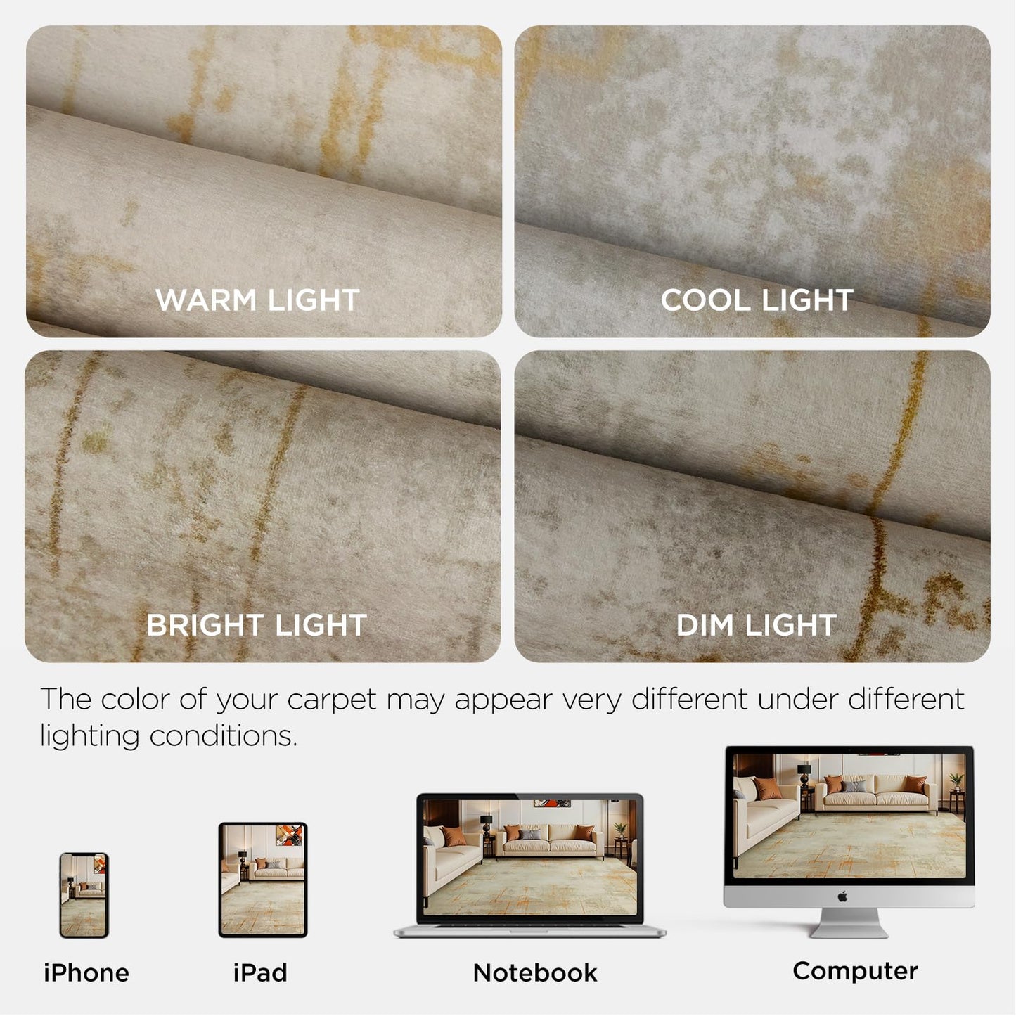 Joydeco 8x10 Area Rugs for Living Room, Washable Modern Abstract Non Slip Soft Rug, Low Pile Carpet for Bedroom, Dining Room, Home Office, Pet & Child Friendly, Light Brown & White & Beige