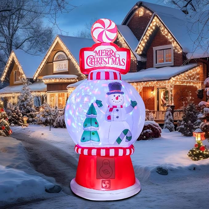 Vigdur 8 Ft Christmas Inflatables Outdoor Decorations, Blow up Inflatable Gashapon Machine with LED Lights for Indoor Outdoor Garden Yard Patio Lawn Xmas Holiday Party Roof Décor