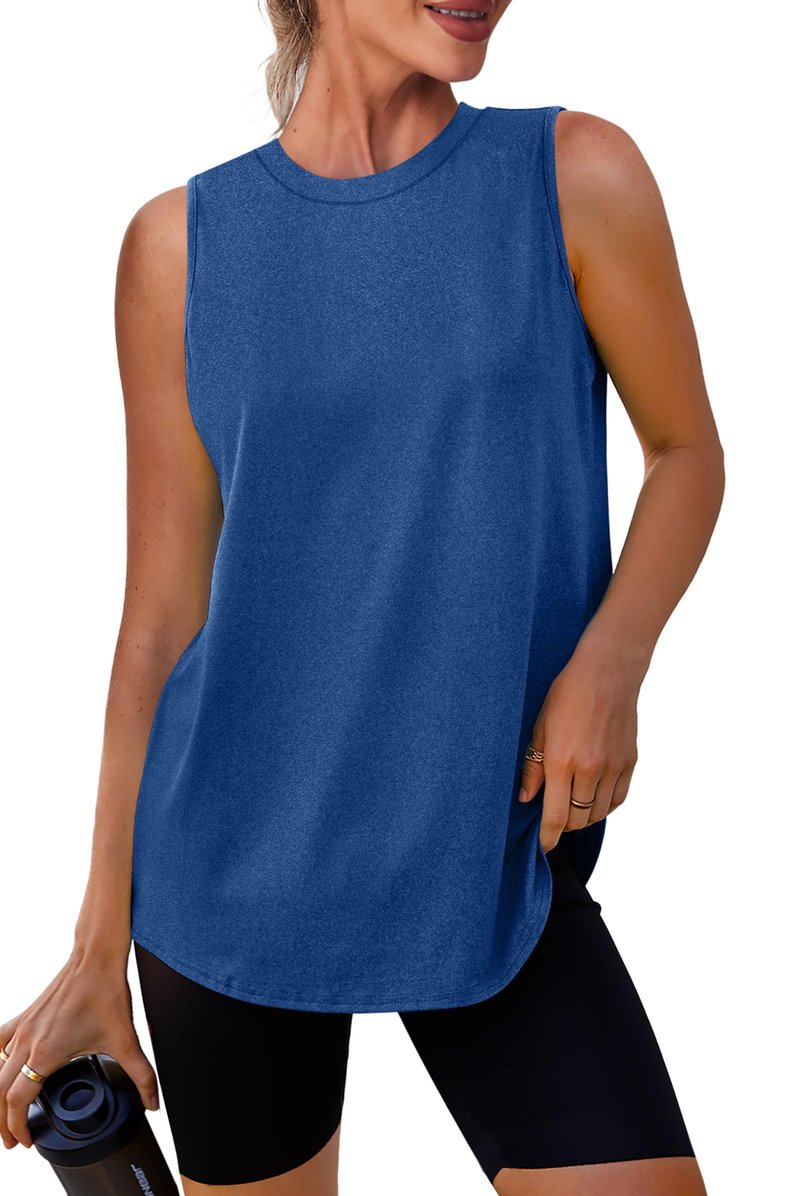 XIEERDUO Tank Top for Women 2025 Loose Fit Workout Tops High Neck Athletic Running Shirts Blue Forest XXL