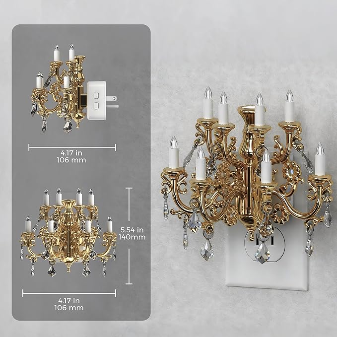 L LOHAS LED Night Lights Plug into Wall,2 Pack,Crystal Chandelier Candle Nightlight with Dusk to Dawn Sensor,Brightness Adjustable,3000K Soft White,Rotatable Plug Addtion for Home Decor,Hallway