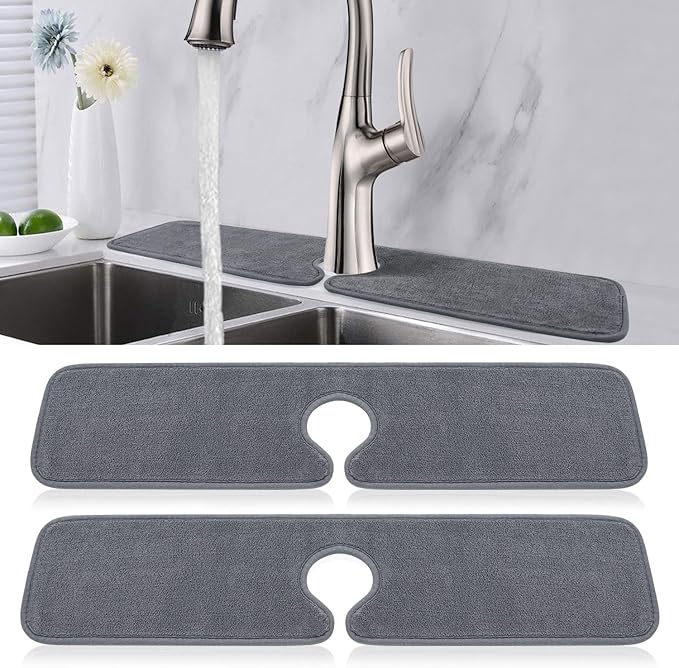 PoYang 2 Pack Faucet Mat for Kitchen Sink Splash Guard Long: Super Absorbent