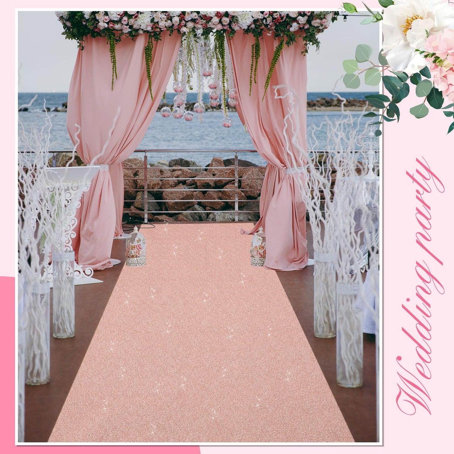 Shihanee Sequin Aisle Runner for Wedding Glitter Rug with Carpet Tape Sparkly Prom Outdoor Floor Birthday Carpet Runner for Ceremony Event Graduation Party(2 x 15 ft,Rose Gold)