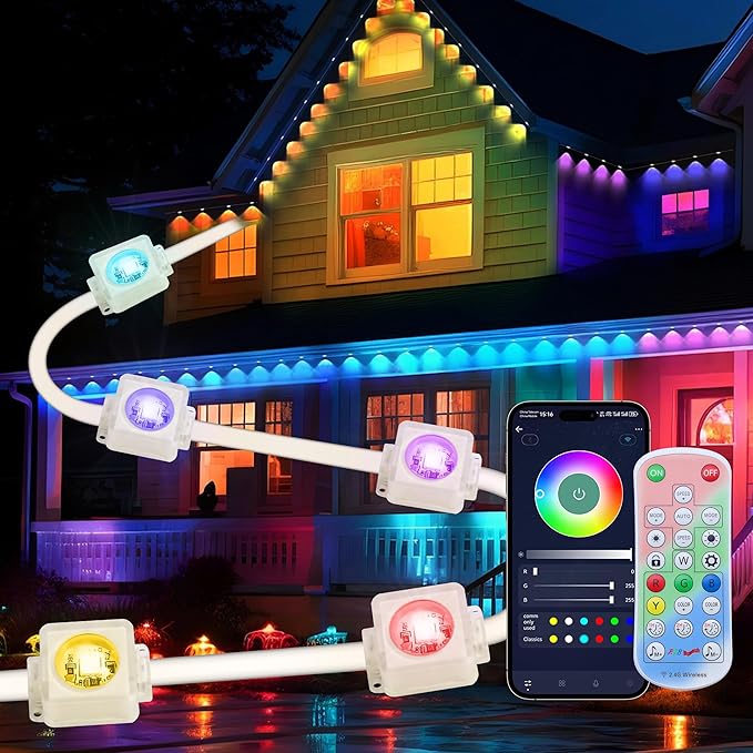 RGB&IC Permanent Outdoor Lights for House, 60ft 36 LED Eaves Light, Daily and Accent Lighting,212 Scene Modes, Alexa & Google Assistant Compatible, Daily Party Halloween Christmas House Decor