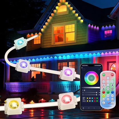 RGB&IC Permanent Outdoor Lights for House, 60ft 36 LED Eaves Light, Daily and Accent Lighting,212 Scene Modes, Alexa & Google Assistant Compatible, Daily Party Halloween Christmas House Decor