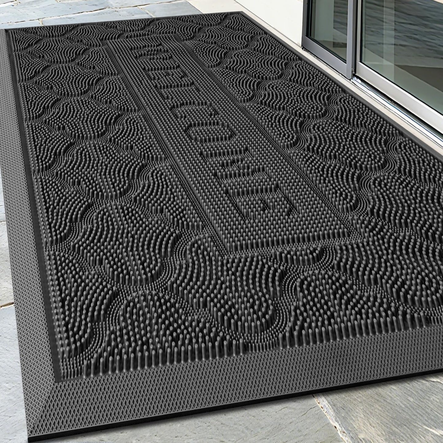 FRAMICS Front Rubber Door Mat Outside Entrance, 24x36 Doormat Heavy Duty Welcome Mat Dirt Trapping Non Slip Waterproof Door Mats for All Weather Patio Porch Garage Garden, Grey