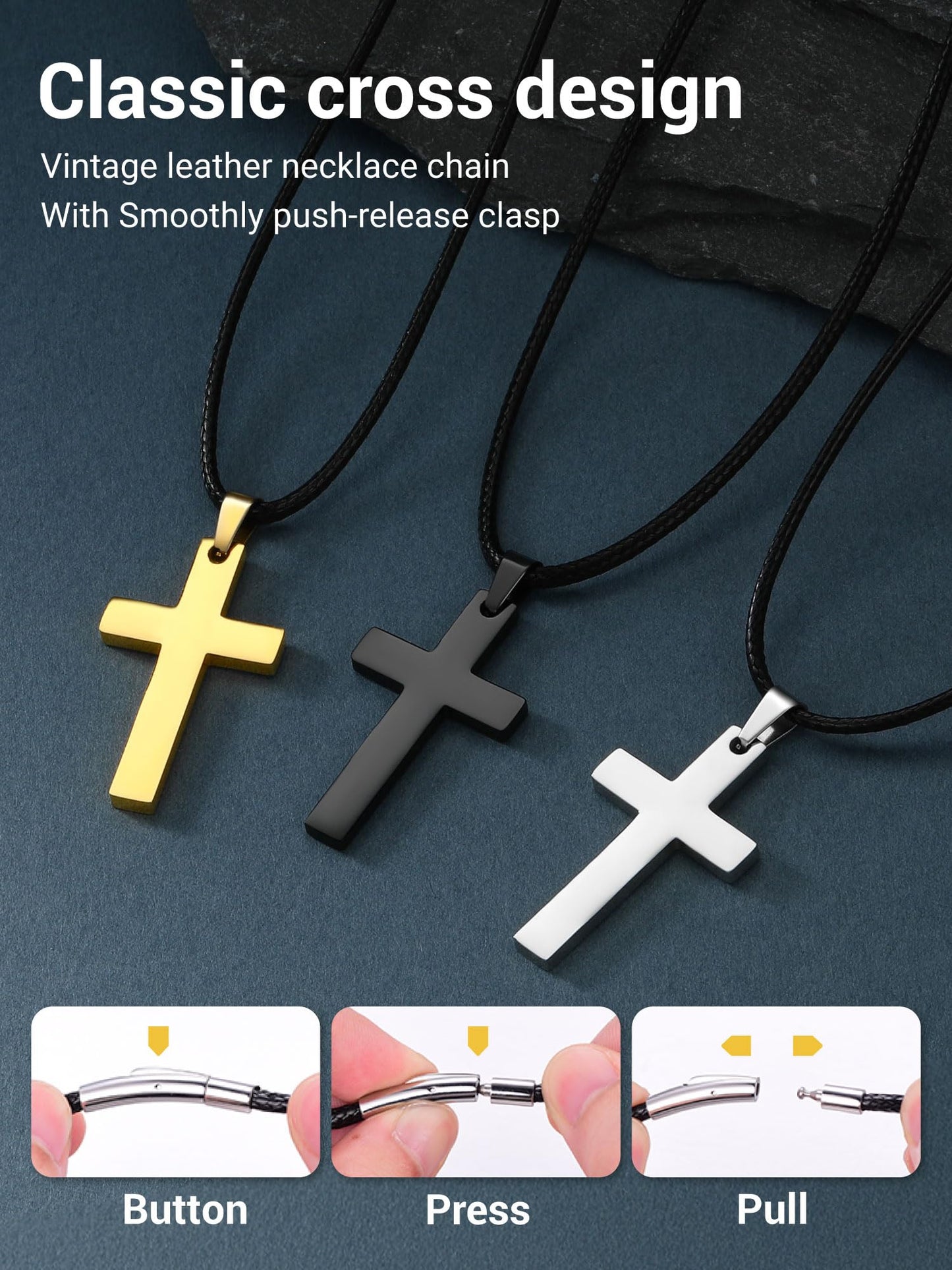 PROSTEEL Pendant Necklace For Men Cross Choker Religious Jewelry Black Rope Cord Necklace 22 inch