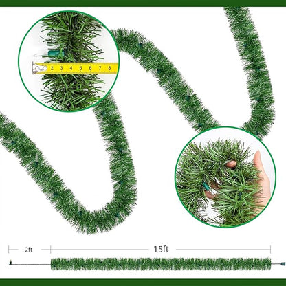 WATERGLIDE Lighted Christmas Green Garland 15FT, with Multicolor String Lights, Pre-lit Artificial Greenery Garlands, Plug in & Connectable Xmas Lights for Indoor Outdoor Holiday Party Decor