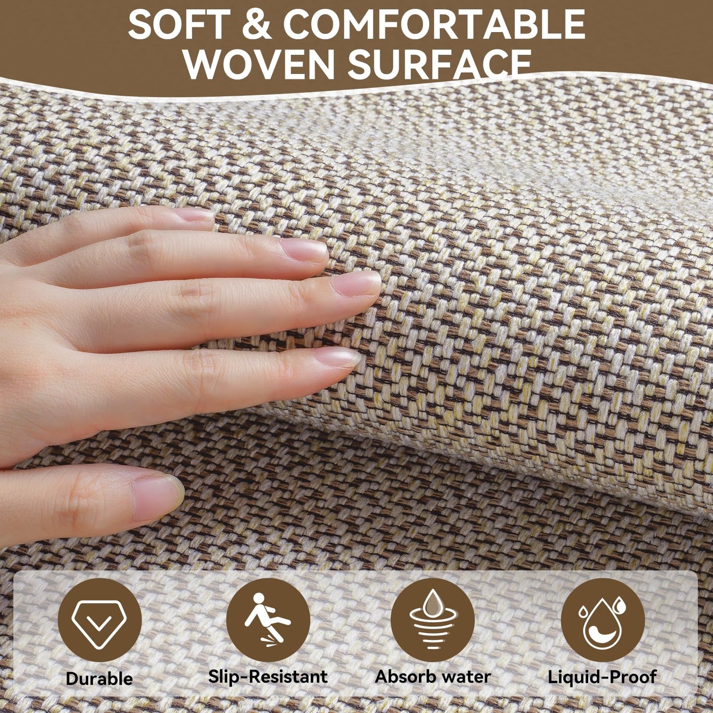 QiCaiJia Kitchen Rugs Non-Slip and Washable, Kitchen Mats for Floor, Absorbent Kitchen mats, Rubber Backing, Soft Braided Standing Floor Rug Sink Mat Runner Rug Kitchen Rug Brown 17"x47"