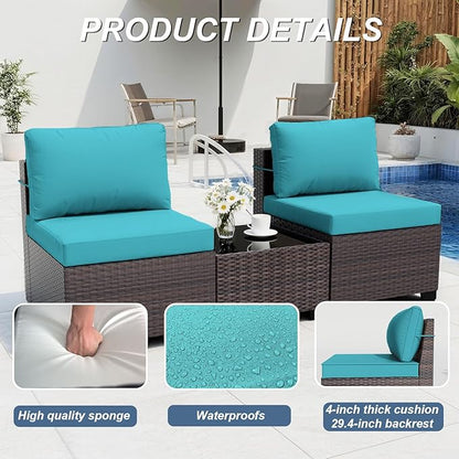 ALAULM 10 Pieces Outdoor Patio Furniture Set with Propane Fire Pit Table Outdoor Sectional Sofa Sets Patio Furniture 43" Gas Fire Pit Brown PE Rattan Patio Conversation Set w/8 Seat Cushions (Blue)