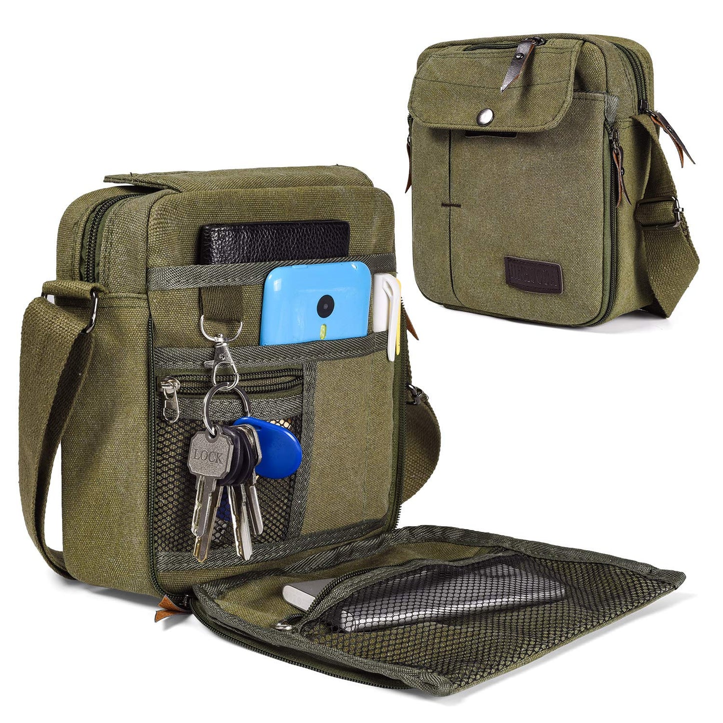 dealcase Canvas Small Messenger Bag for Men Women, Casual Shoulder Bag Chest Bag Travel Carry Bag Multi-pocket Purse