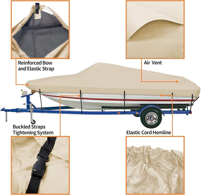 Trailerable Boat Cover - 16'-18.5' Heavy Duty 800D Waterproof | Fits V-Hull, Fishing & Runabout Boats