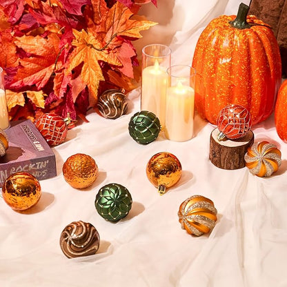 JORNOY Fall Ornaments for Tree, Shatterproof Plastic Baubles with Lanyard, Classic Autumn Hanging Balls Set for Thanksgiving Christmas Home Decor, 2.36 inch/60mm, Orange