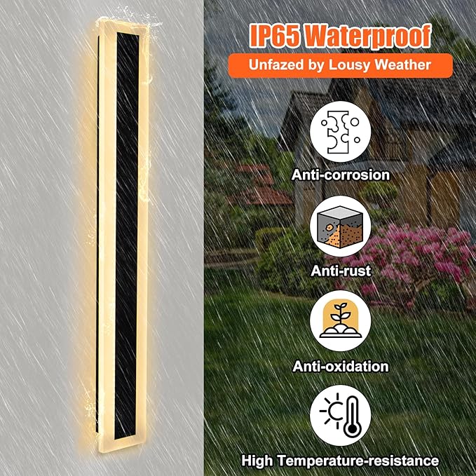 TooCust 1 Pack 31.5in Long Outdoor Modern Led Wall Light, IP65 Waterproof Modern Outdoor Wall Light, 24W Warm Light 3000K, Narrow Strip Light, Long Wall Sconce for Garage, Wired Installation