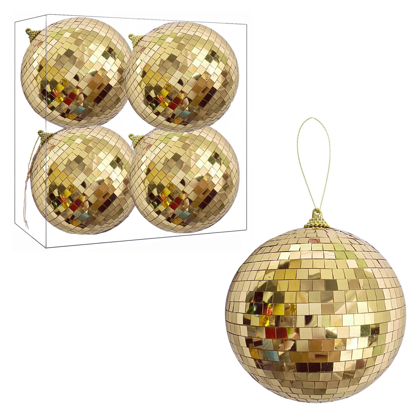 ZHANYIGY 4Pcs Christmas Balls Ornaments for Xmas Tree - Shatterproof Christmas Ball Xmas Tree Decorations Hanging Ball Gold PET 4in x 4 Pack