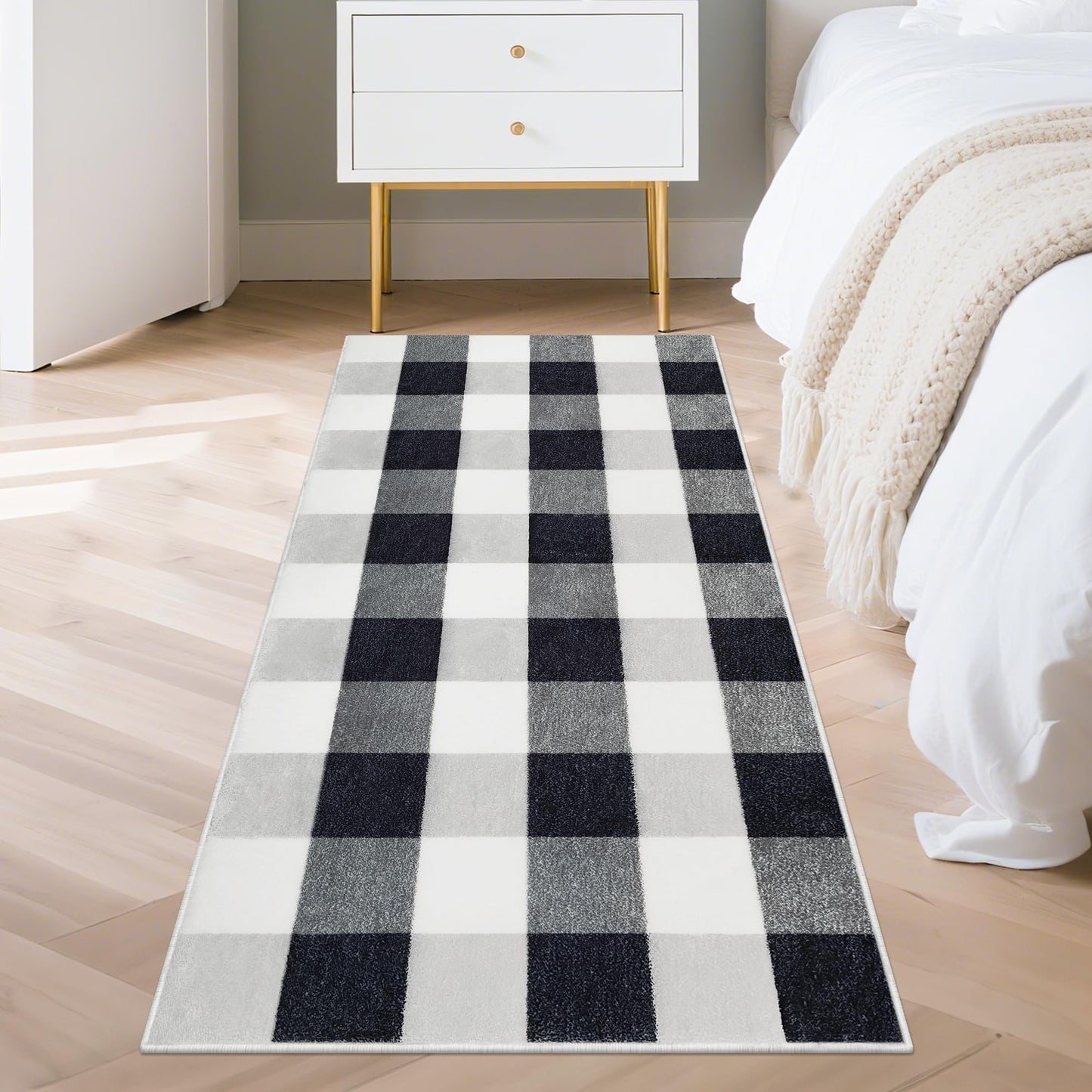ZJYeRug 2X4 Buffalo Plaid Rug for Entryway,Machine Washable Black and White Checkered Small Runner Rugs for Indoor,Non Slip Soft Mat for Farmhouse Kitchen Porch Bedroom Living Room Hallway Christmas